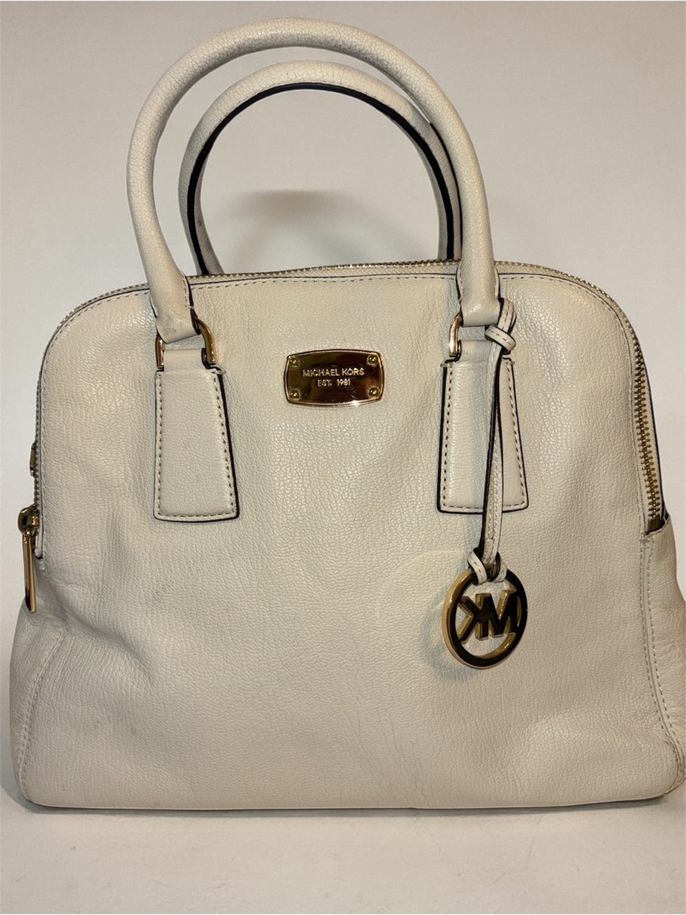 Michael Kors Off-White Leather Dome Satchel with Gold Logo Charm